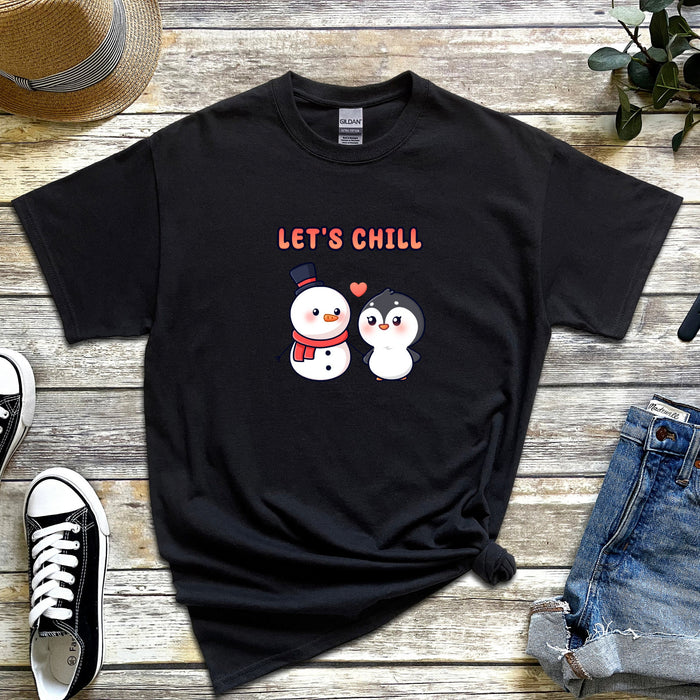 Snowman and Penguin Couple "Let's Chill" T-Shirt