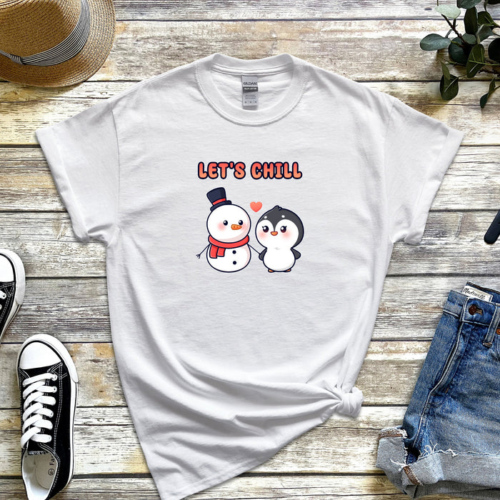 Snowman and Penguin Couple "Let's Chill" T-Shirt