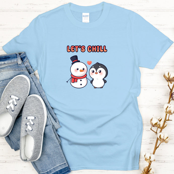 Snowman and Penguin Couple "Let's Chill" T-Shirt
