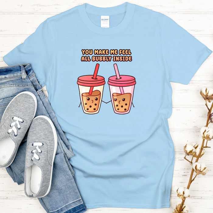 Boba Tea Couple T-Shirt | "You Make Me Feel All Bubbly Inside" Cute Holiday Gift Valentine's Day Boyfriend Girlfriend Husband Wife Matching