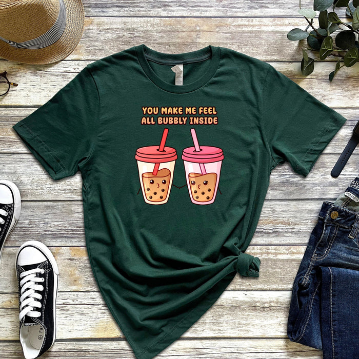 Boba Tea Couple T-Shirt | "You Make Me Feel All Bubbly Inside" Cute Holiday Gift Valentine's Day Boyfriend Girlfriend Husband Wife Matching