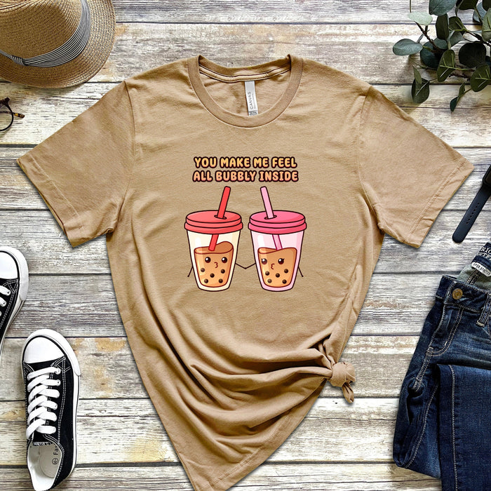 Boba Tea Couple T-Shirt | "You Make Me Feel All Bubbly Inside" Cute Holiday Gift Valentine's Day Boyfriend Girlfriend Husband Wife Matching