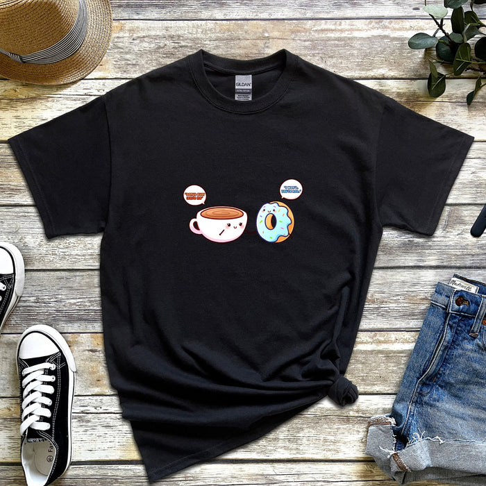 Coffee and Donut Couple "Donut Ever Leave Me. I Won't, You're Hot." T-Shirt