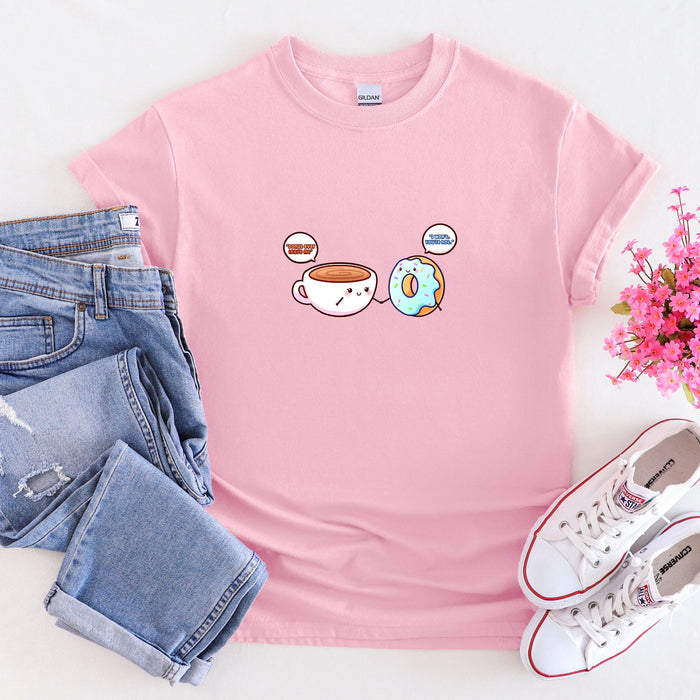 Coffee and Donut Couple "Donut Ever Leave Me. I Won't, You're Hot." T-Shirt