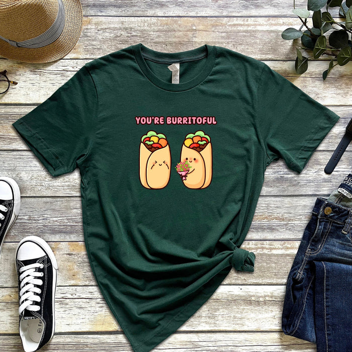 Burrito Couple T-Shirt | "You're Burritoful" Cute Food Taco Holiday Gift Valentine's Day Boyfriend Girlfriend Husband Wife Matching Outfit