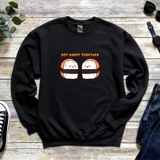 a black sweater with a picture of two sushi sushi sushi sushi