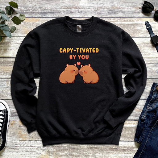 a black sweatshirt with a couple of cats saying crapy - tirated by you