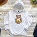 a white hoodie with a hedge on it