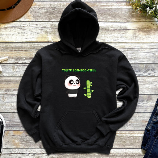 a black hoodie with a panda holding a cactus