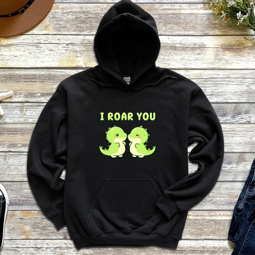a black hoodie with the words i roar you on it