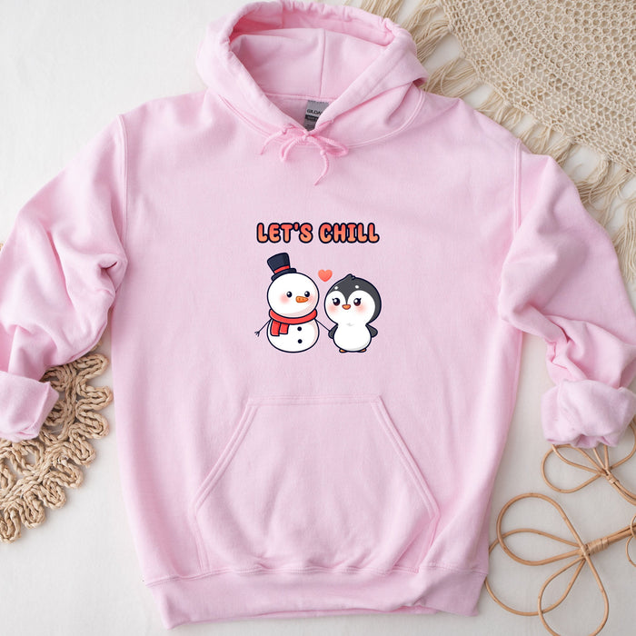 a pink sweatshirt with two penguins on it