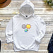 a white hoodie with an image of a sun and a planet on it