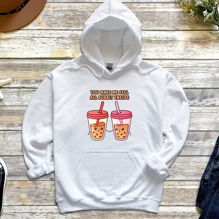 a white hoodie with two cups of ice cream on it