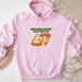 a pink hoodie with a slice of pizza on it