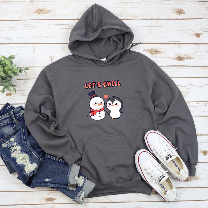 a sweatshirt that says let&#39;s chill with two penguins on it