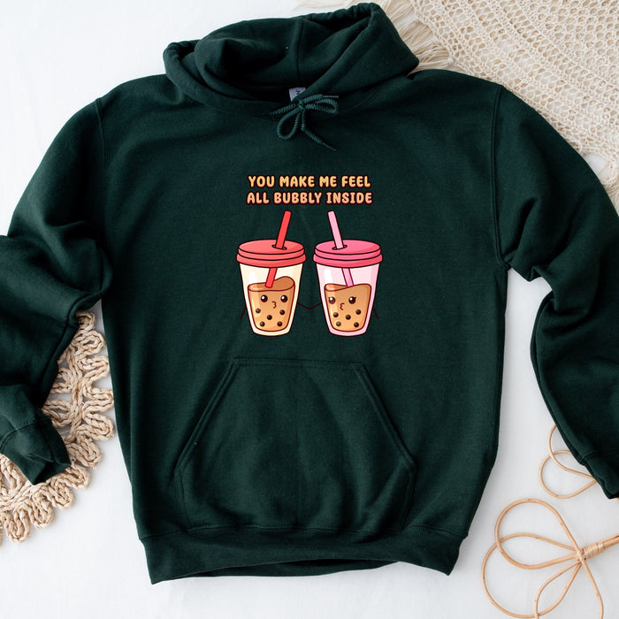 a green hoodie with two cups of coffee on it