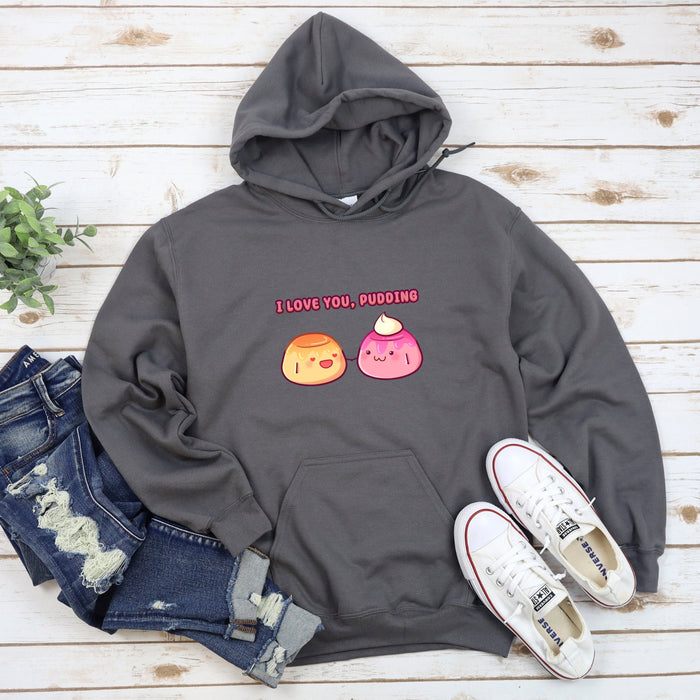 a gray hoodie with two poopies on it