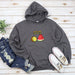 a gray hoodie with a watermelon and kiwi on it