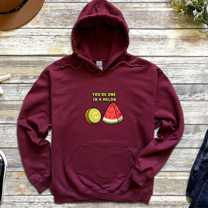 a maroon hoodie that says you&#39;re one in a melon