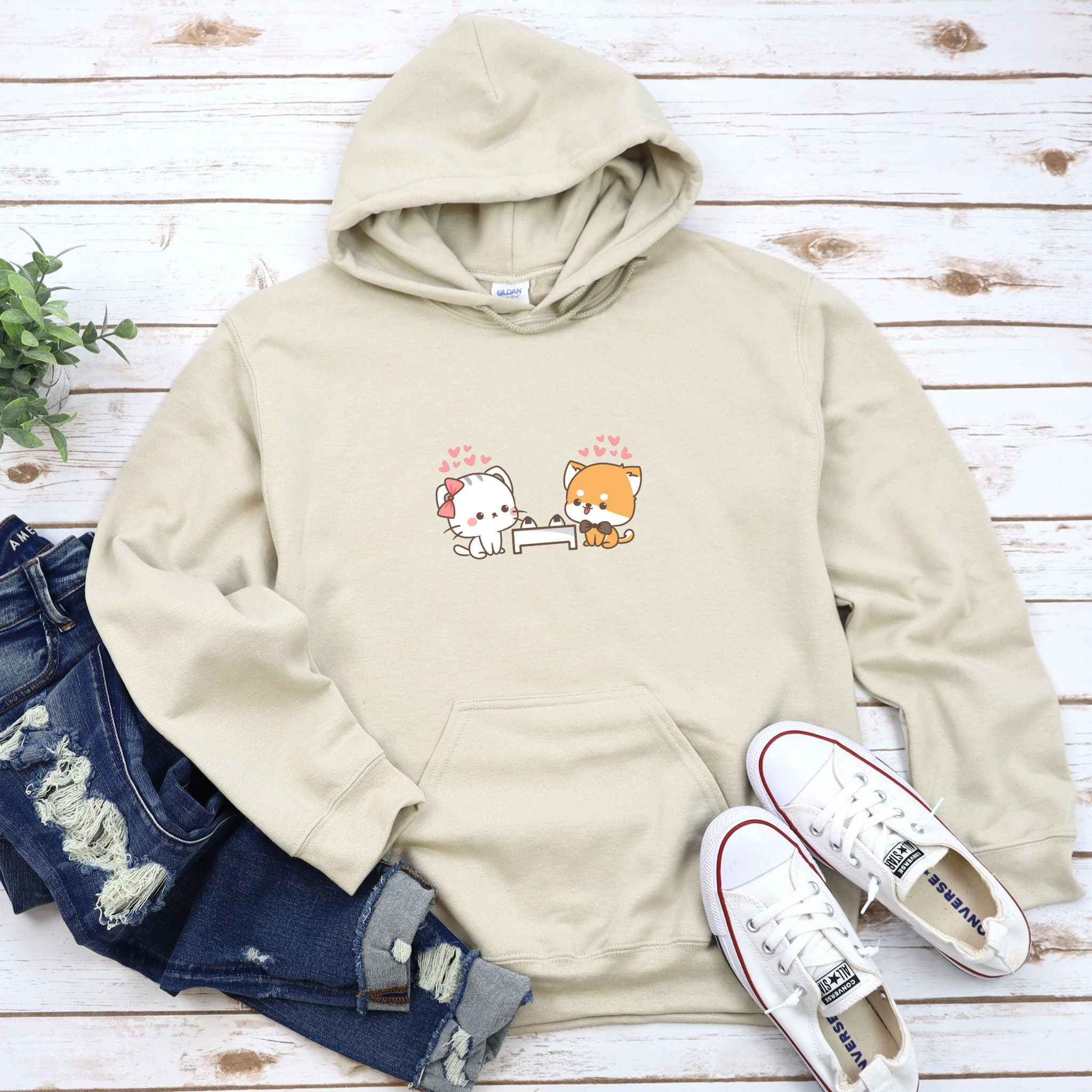 Cat & Dog on Sushi Date Hoodie