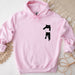 a pink hoodie with a black cat on it