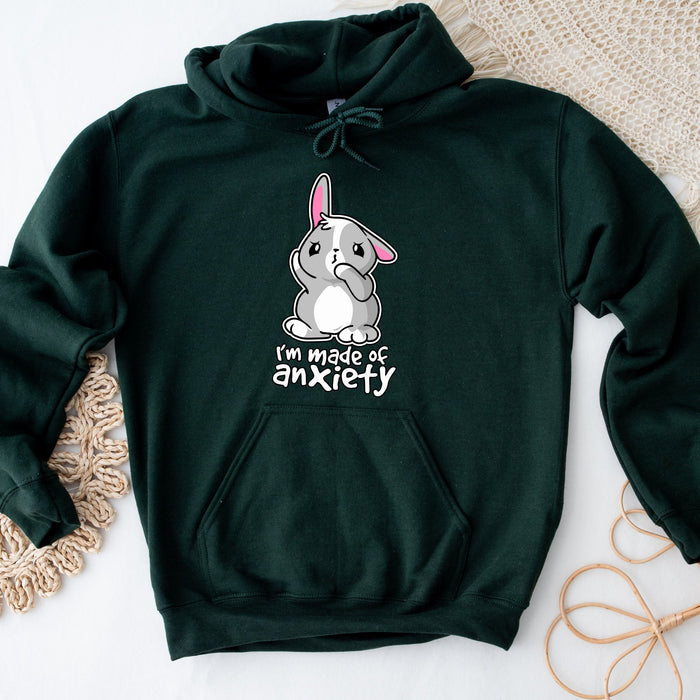 a green hoodie with an image of a rabbit on it