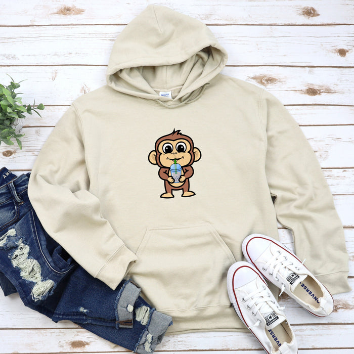 a white hoodie with a monkey on it