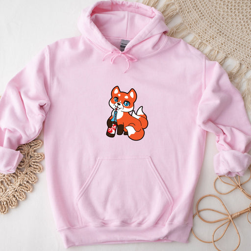 a pink hoodie with a picture of a fox on it