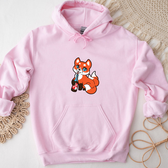a pink hoodie with a picture of a fox on it