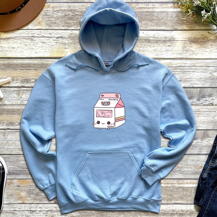 a blue hoodie with a picture of a food truck on it