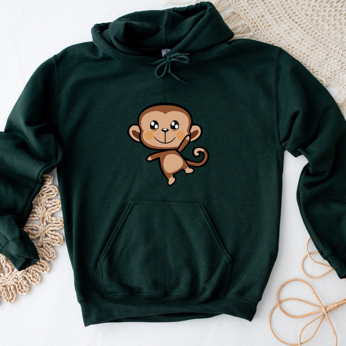 a green sweatshirt with a cartoon monkey on it