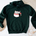 a green sweatshirt with a sushi cat on it