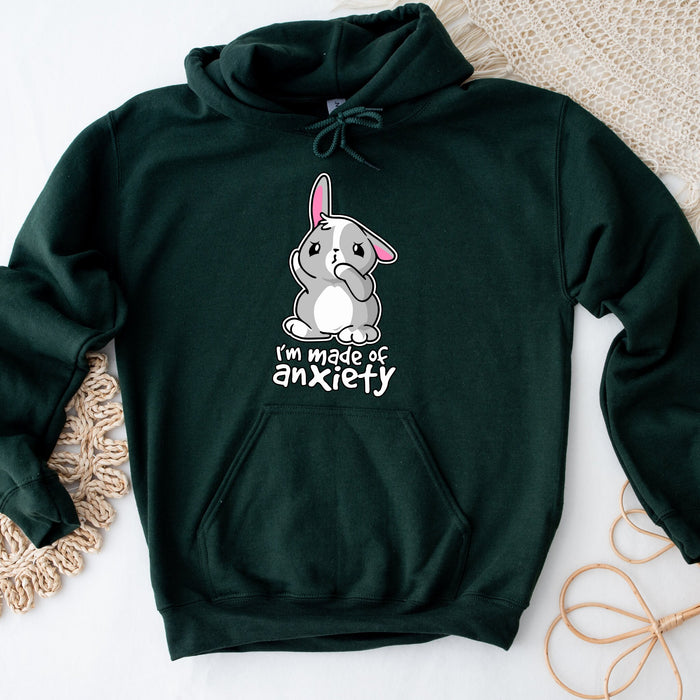 a green hoodie with an image of a rabbit on it
