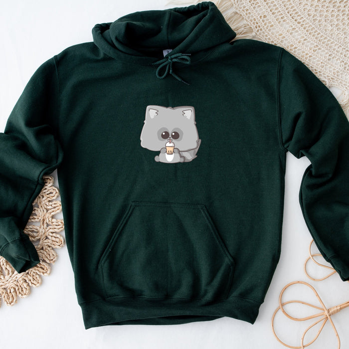 a green sweatshirt with a koala holding a cup of coffee