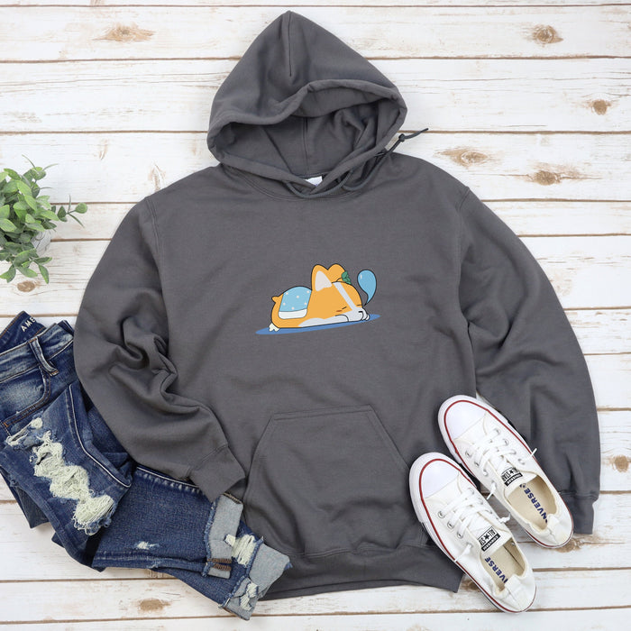 a gray hoodie with a dog on it