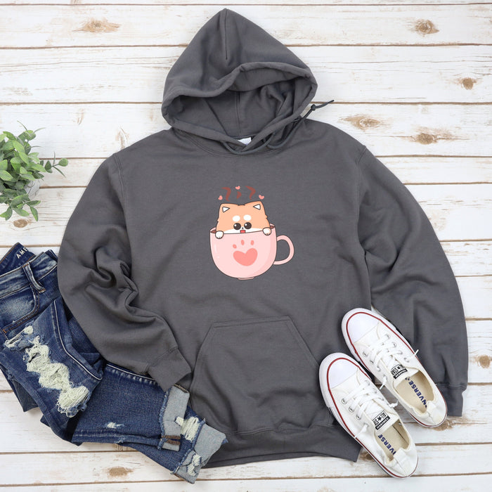a gray hoodie with a cat on it