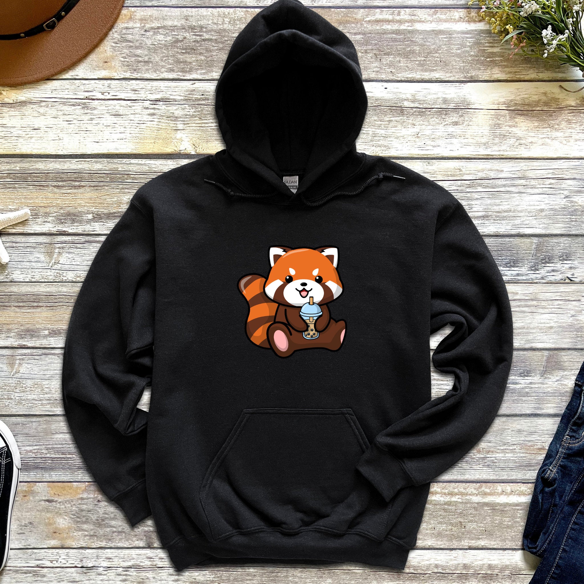 Red Panda Drinking Boba Tea Hoodie