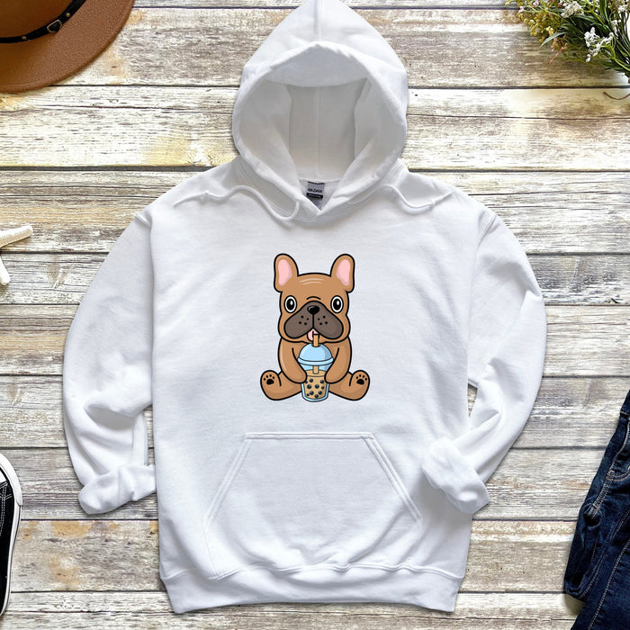 Brown French Bulldog with Boba Tea Hoodie