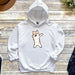 a white hoodie with an image of a dog on it