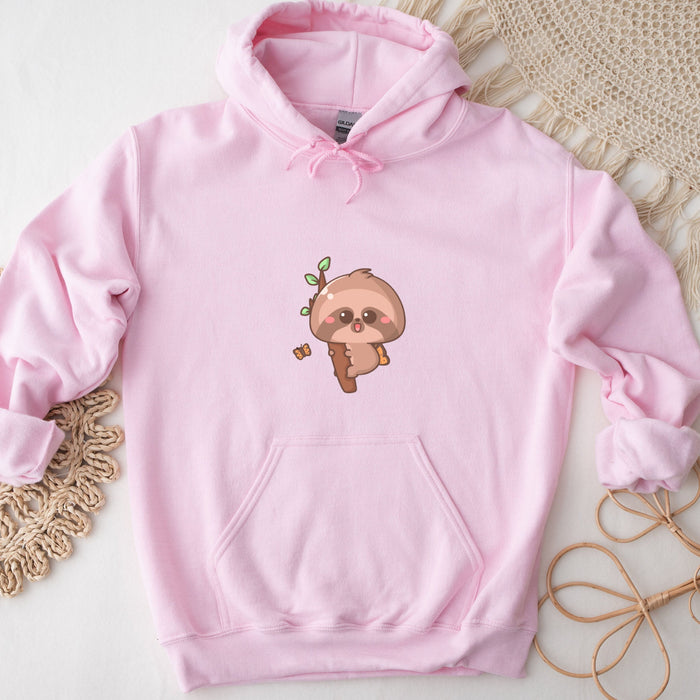 a pink hoodie with a picture of a slotty on it