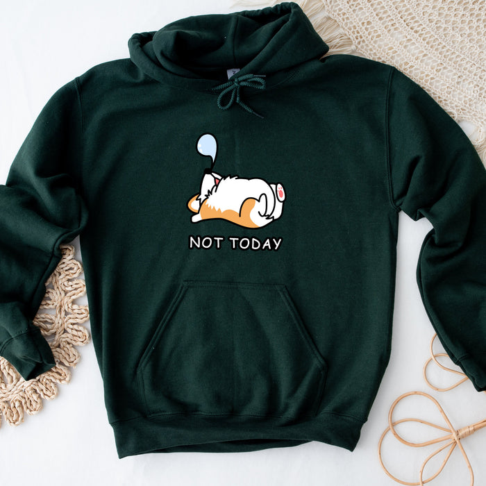 a green sweatshirt with a picture of a dog sleeping on it