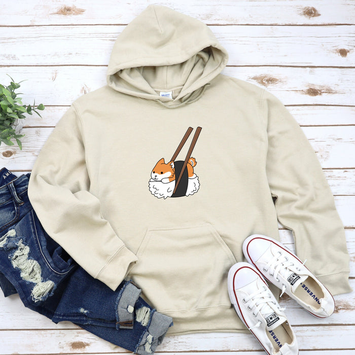 a hoodie with a picture of a cat holding chopsticks