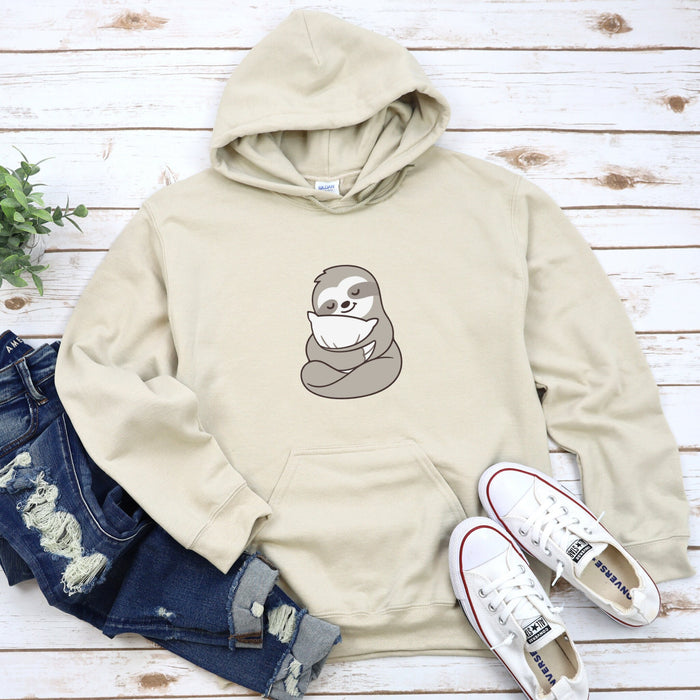 a white sweatshirt with a slotty on it