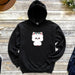 a black hoodie with a white dog on it