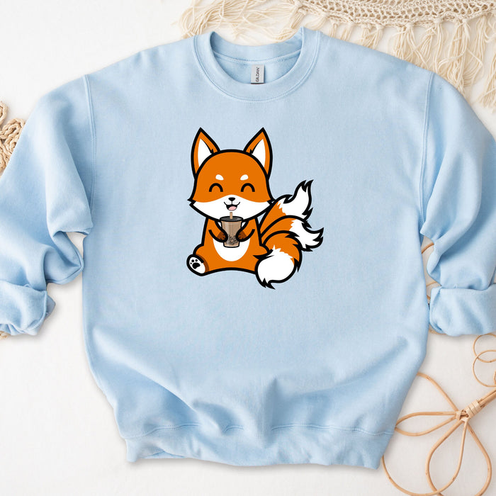 a blue sweatshirt with a picture of a fox on it