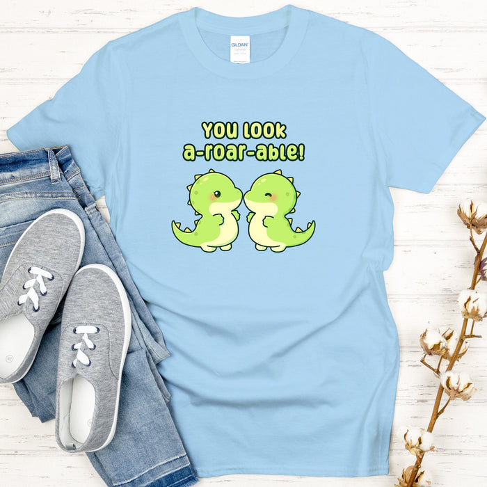 Dinosaur Couple "You Look A-roar-able" T-Shirt | Cute T-Rex Holiday Gift Valentine's Day Boyfriend Girlfriend Husband Wife Matching Outfit