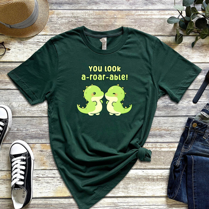 Dinosaur Couple "You Look A-roar-able" T-Shirt | Cute T-Rex Holiday Gift Valentine's Day Boyfriend Girlfriend Husband Wife Matching Outfit