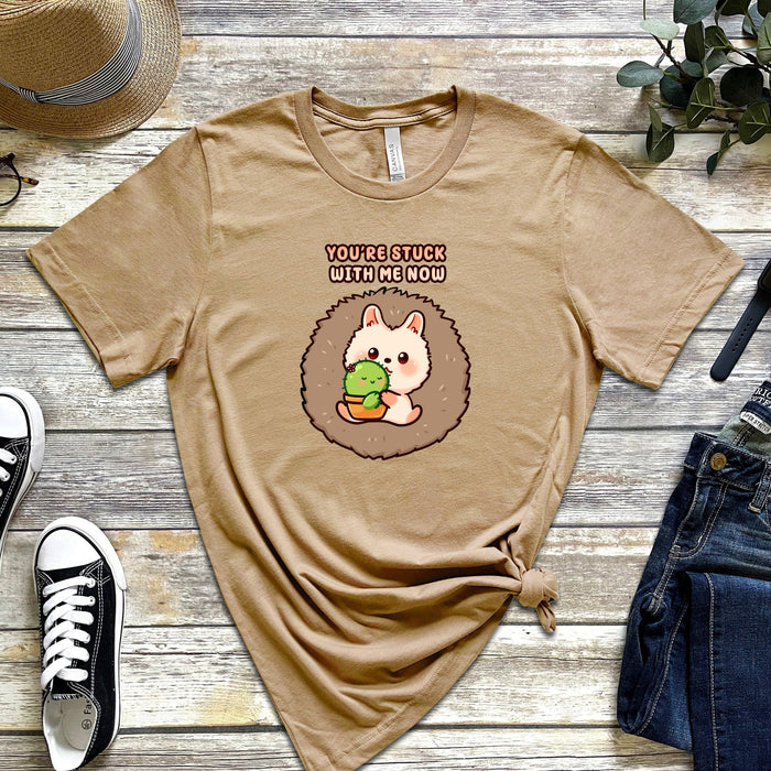 Porcupine and Succulent Cactus Couple "You're Stuck with Me Now" T-Shirt
