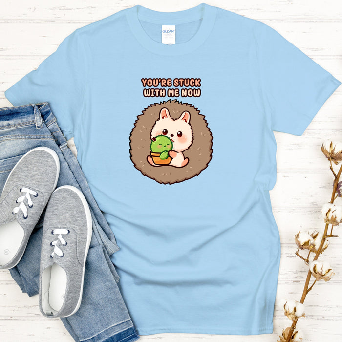 Porcupine and Succulent Cactus Couple "You're Stuck with Me Now" T-Shirt