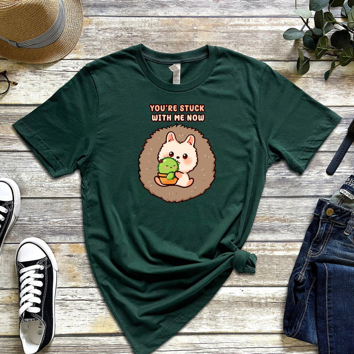 Porcupine and Succulent Cactus Couple "You're Stuck with Me Now" T-Shirt
